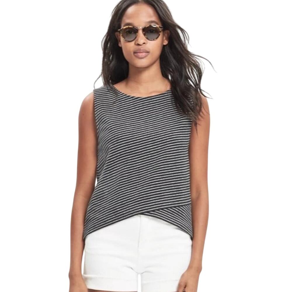 Madewell Black Striped Crossover Tank 100% Cotton Medium Minimalist Casual EUC